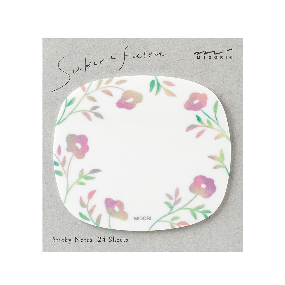 Midori Sticky Notes - Transparency Flower Pink — front view