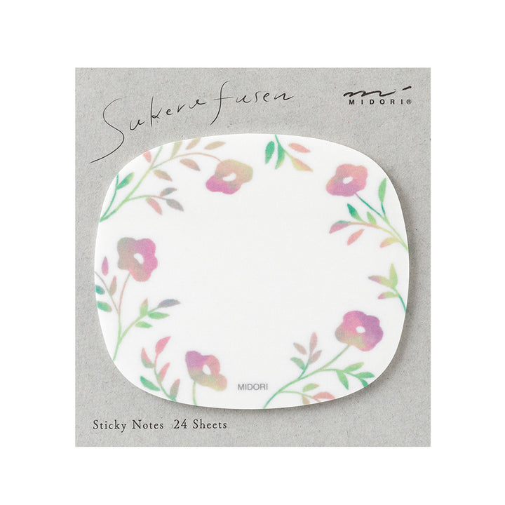 Midori Sticky Notes - Transparency Flower Pink — front view