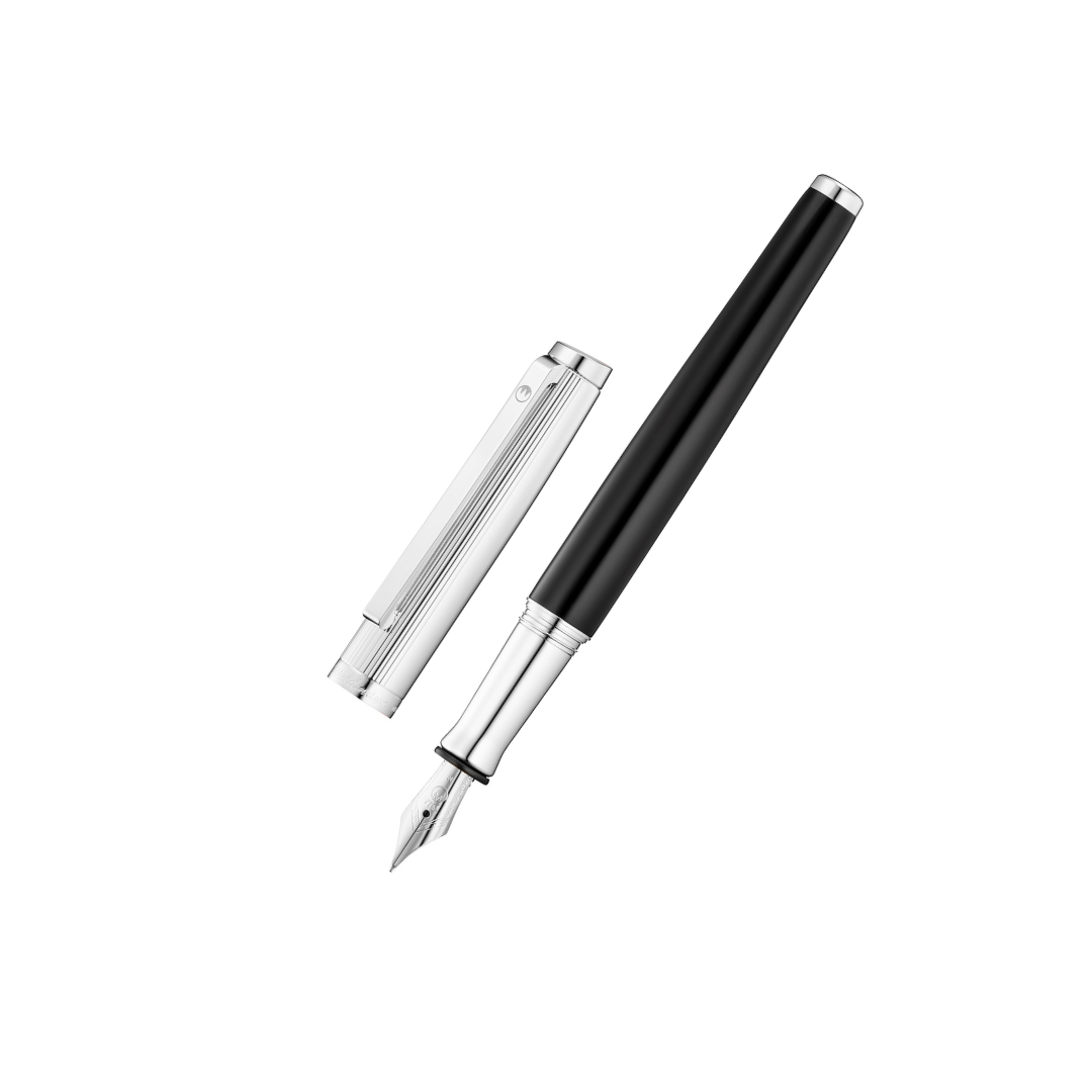 Waldmann Tuscany Fountain Pen - Black Medium Steel Nib — uncapped with cap posted