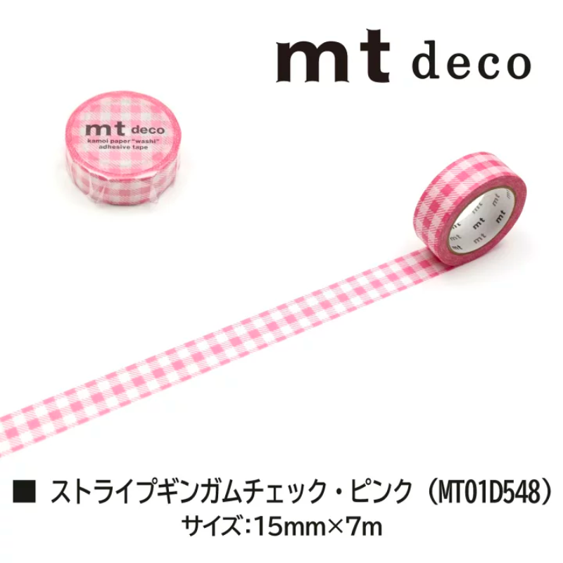 MT Deco Washi Tape - Stripe Pink Checkered — roll front