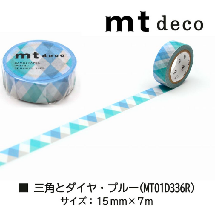 MT Deco Washi Tape in Triangle And Diamond Blue — MT Tape washi tape — decorative Japanese paper tape for journaling and craft, at Cityluxe Singapore