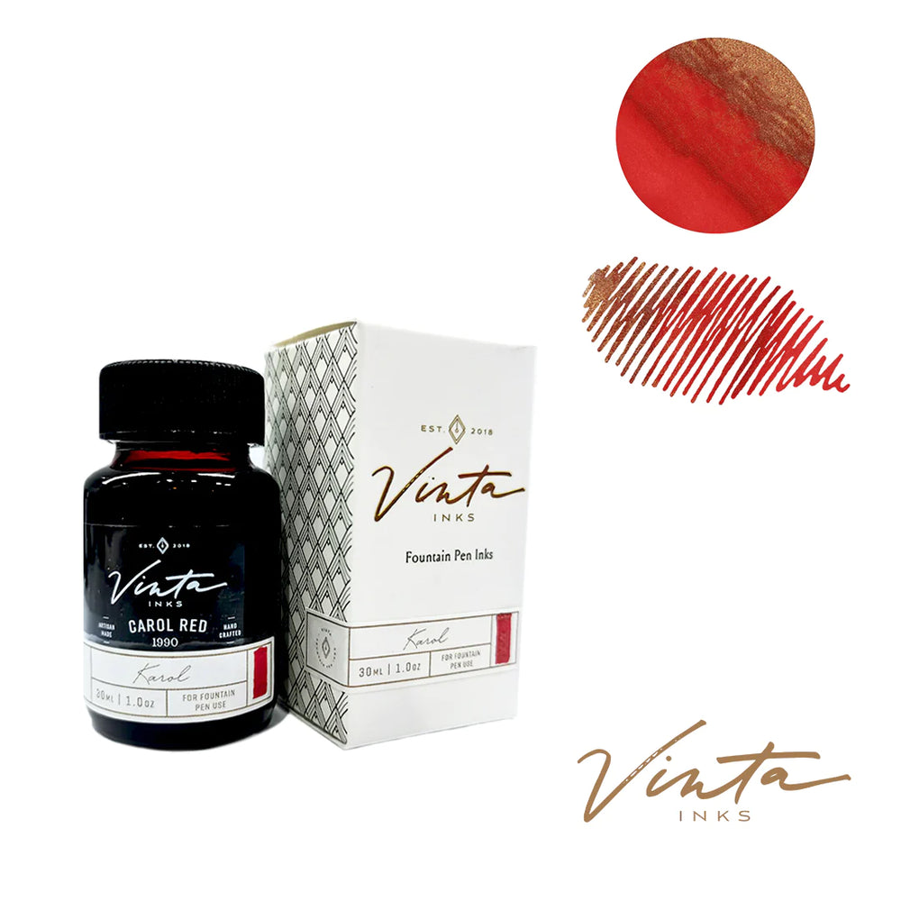 Vinta Inks Holiday Collection 30ml Bottled Ink in Carol Red (Karol 1990) — Vinta Inks fountain pen ink — premium bottled ink for writing, at Cityluxe Singapore