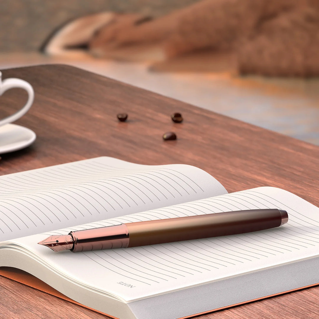 Sheaffer 100 E9374 Coffee Edition With PVD Trims Fountain Pen (WW30 Coffee) — Sheaffer fountain pen — precision nib writing instrument, at Cityluxe Singapore stationery store