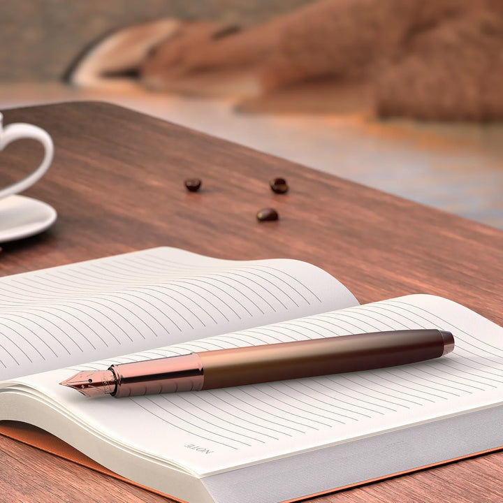 Sheaffer 100 E9374 Coffee Edition With PVD Trims Fountain Pen (WW30 Coffee) — Sheaffer fountain pen — precision nib writing instrument, at Cityluxe Singapore stationery store