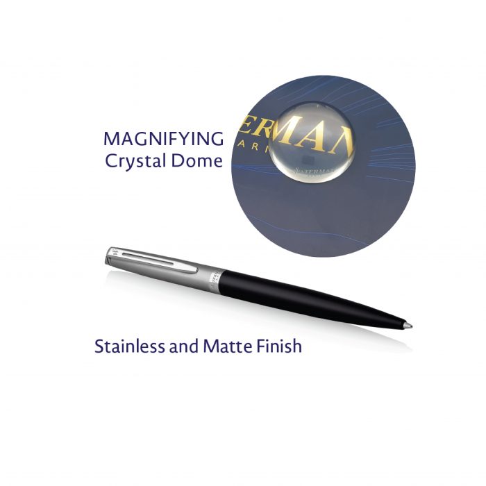 Waterman Hemisphere Gift Set Essential Matt CT Ballpoint Pen With Crystal Dome - Stainless Black — barrel detail