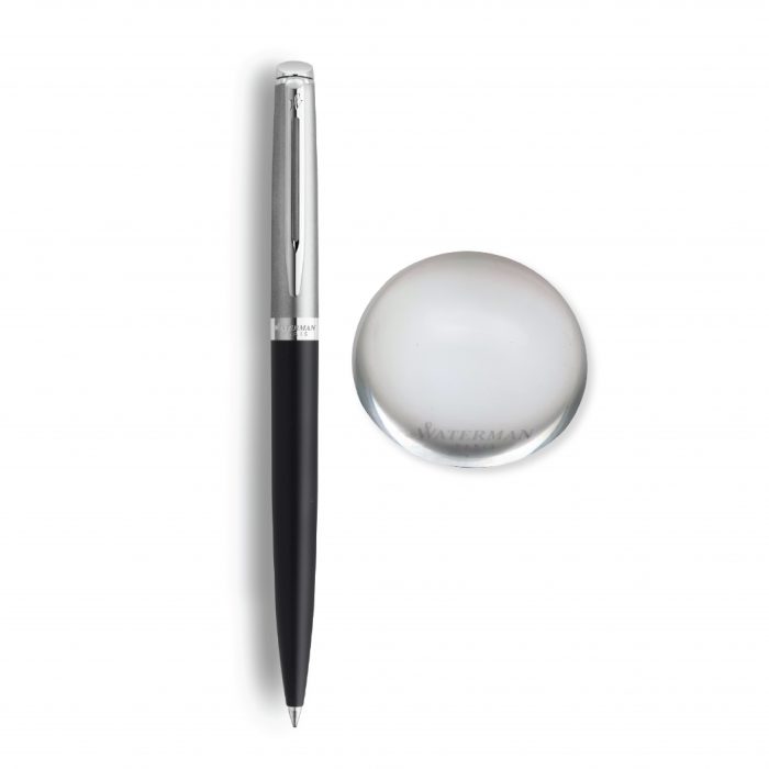 Waterman Hemisphere Gift Set Essential Matt CT Ballpoint Pen With Crystal Dome - Stainless Black — capped
