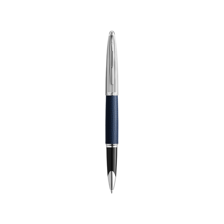 Waterman Carene SE Blue Leather Ballpoint Pen — uncapped with cap posted