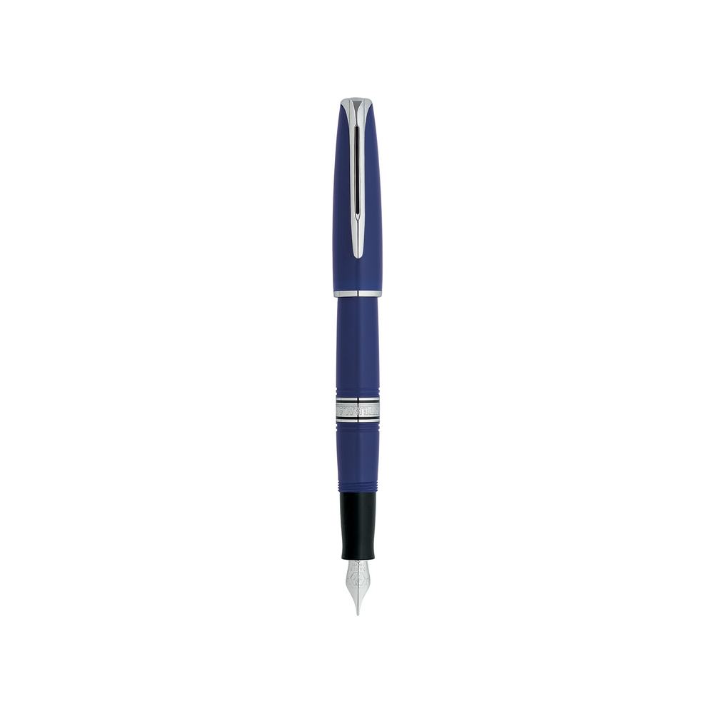 Waterman Charleston Navy Blue CT Fountain Pen - Broad — uncapped with cap posted