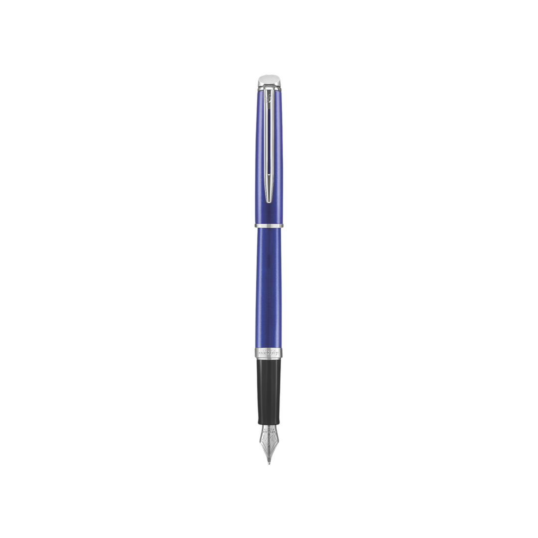 Waterman Hemisphere 18 Bright Blue Fountain Pen - Medium — uncapped with cap posted