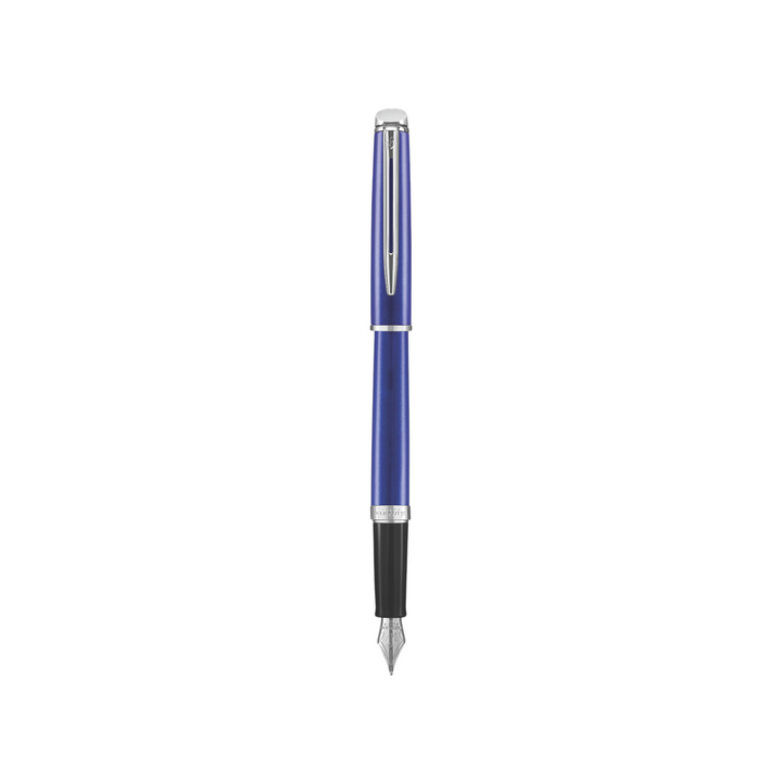 Waterman Hemisphere 18 Bright Blue Fountain Pen - Medium — uncapped with cap posted
