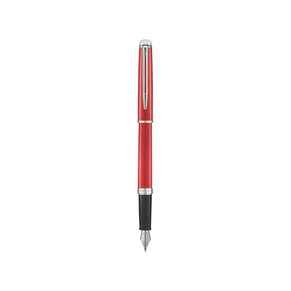 Waterman Hemisphere 18 Comet Red Fountain Pen - Medium — uncapped with cap posted