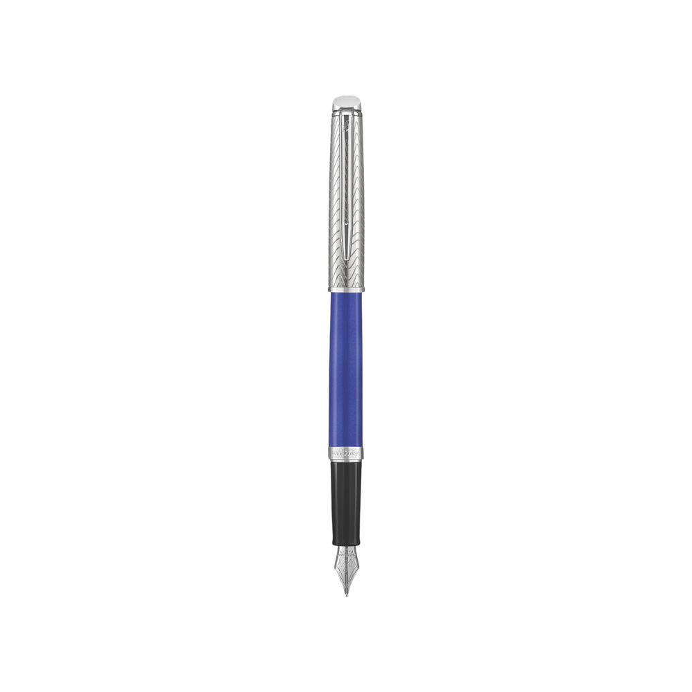 Waterman Hemisphere 18 Deluxe Blue Wave Fountain Pen - Medium — uncapped with cap posted