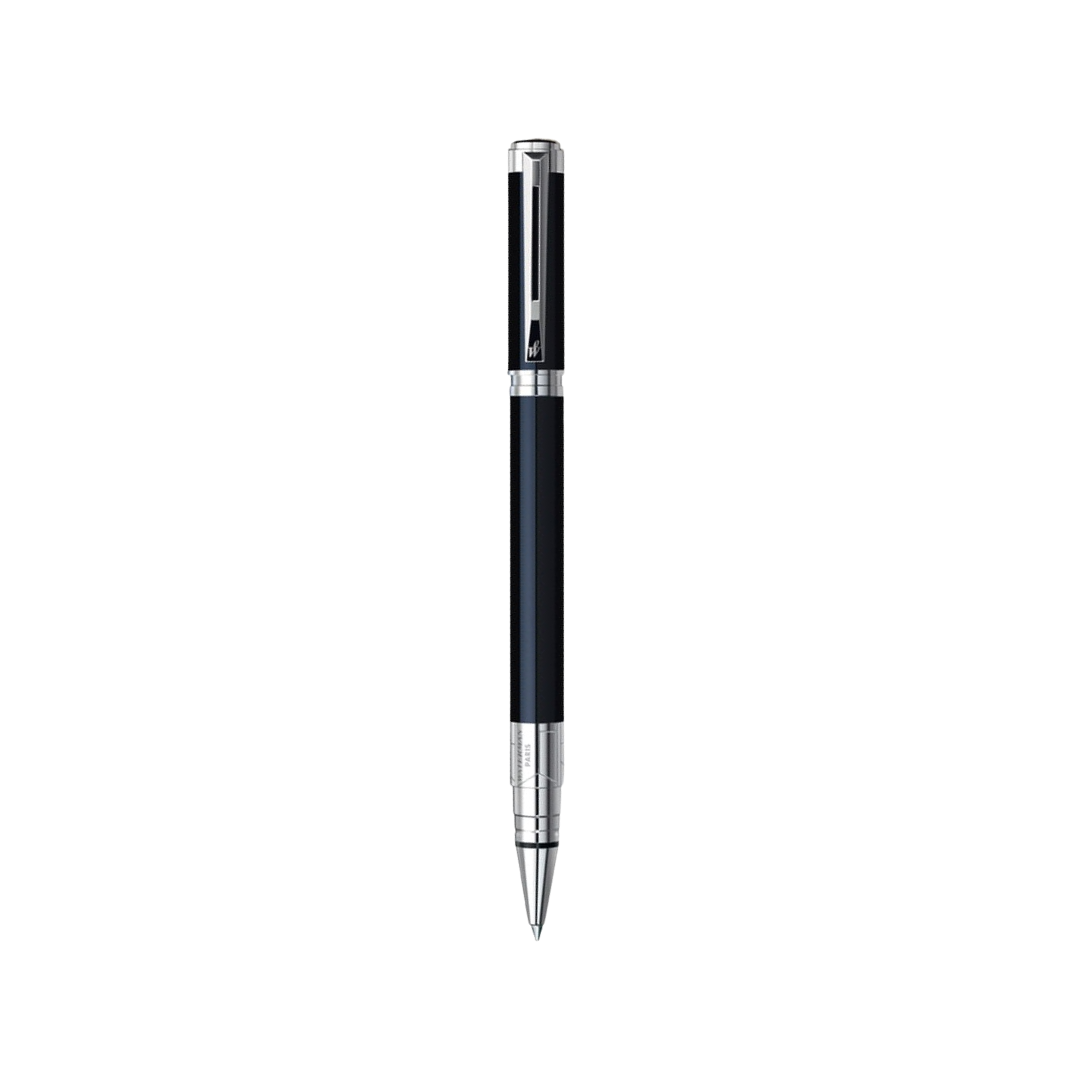 Waterman Perspective Laque Black CT Rollerball Pen — uncapped with cap posted