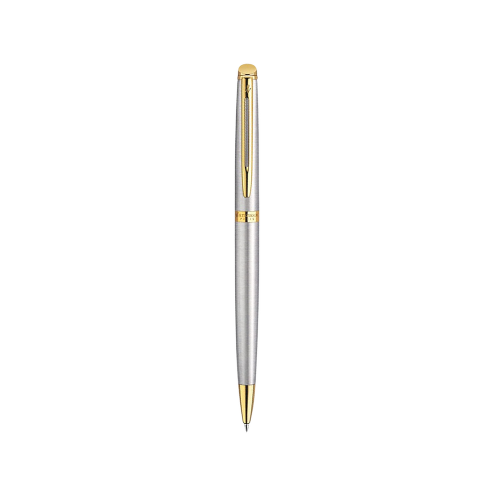 Waterman Hemisphere Stainless Steel GT Ballpoint Pen — uncapped with cap posted