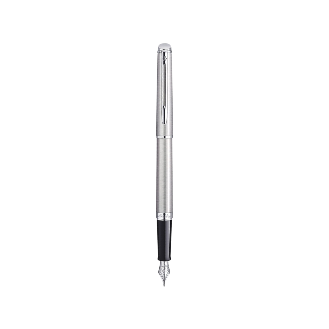 Waterman Hemisphere Stainless Steel CT Fountain Pen — uncapped with cap posted