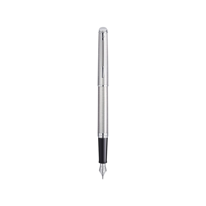 Waterman Hemisphere Stainless Steel CT Fountain Pen — uncapped with cap posted