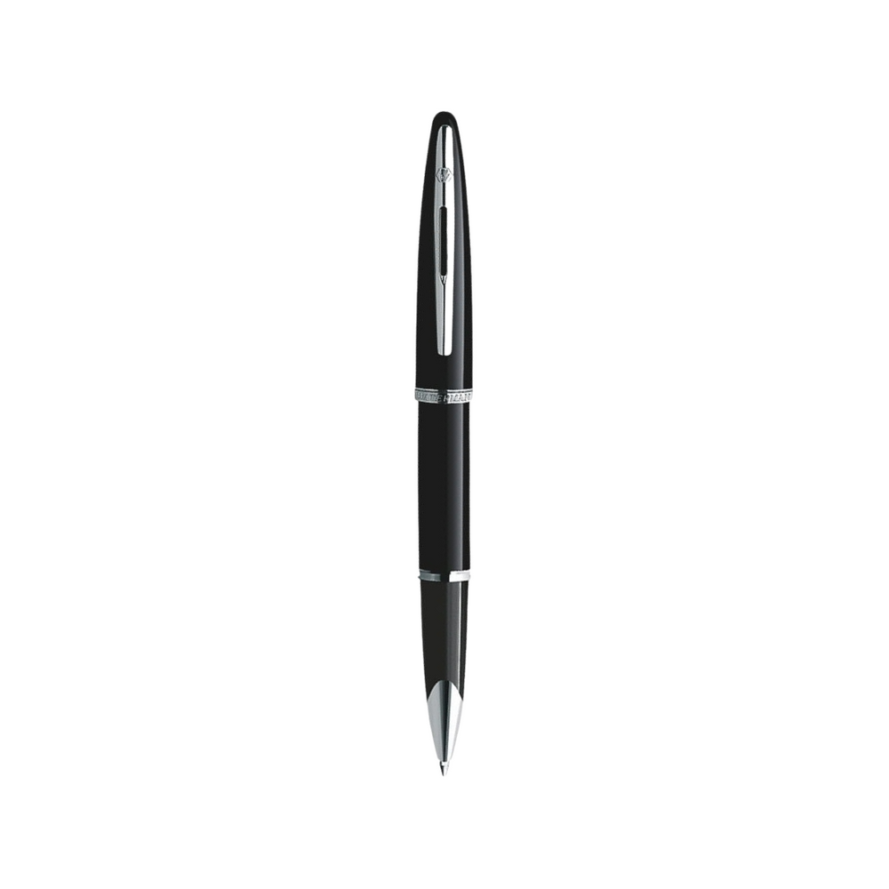 Waterman Carene Laque Black ST Rollerball Pen — uncapped with cap posted