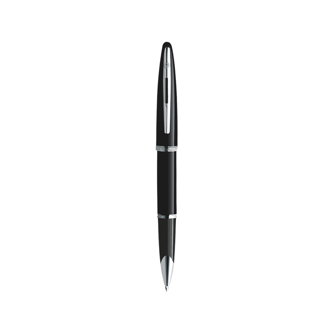 Waterman Carene Laque Black ST Rollerball Pen — uncapped with cap posted