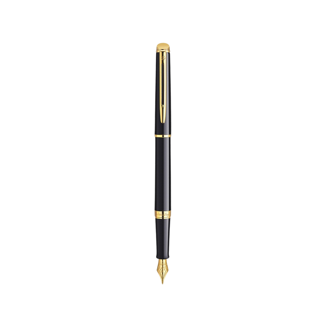Waterman Hemisphere Laque Black GT Fountain Pen — uncapped with cap posted