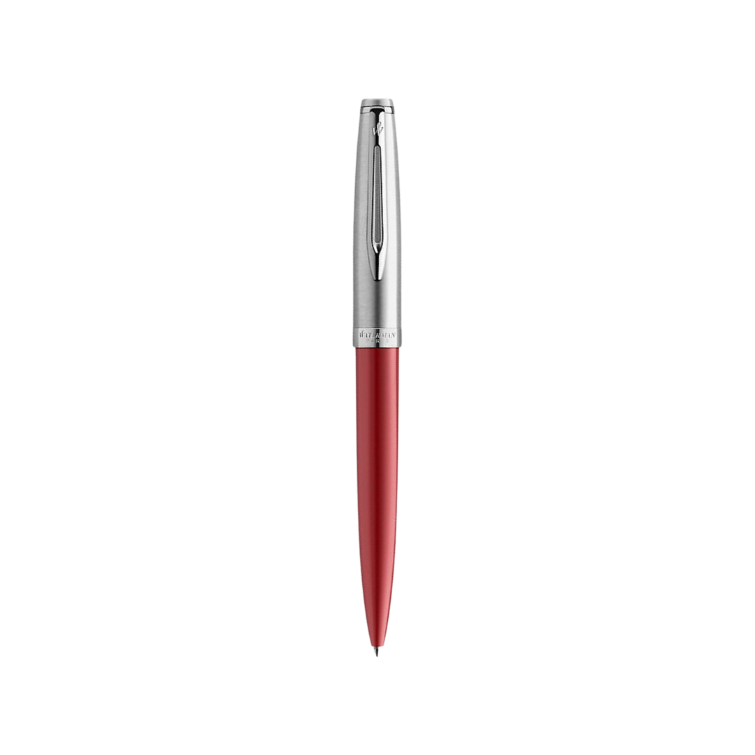 Waterman Embleme Red CT Ballpoint Pen — uncapped with cap posted