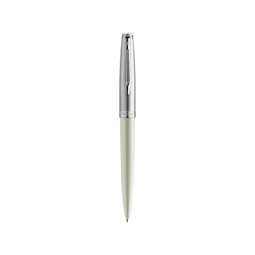 Waterman Embleme Ivory CT Ballpoint Pen — uncapped with cap posted