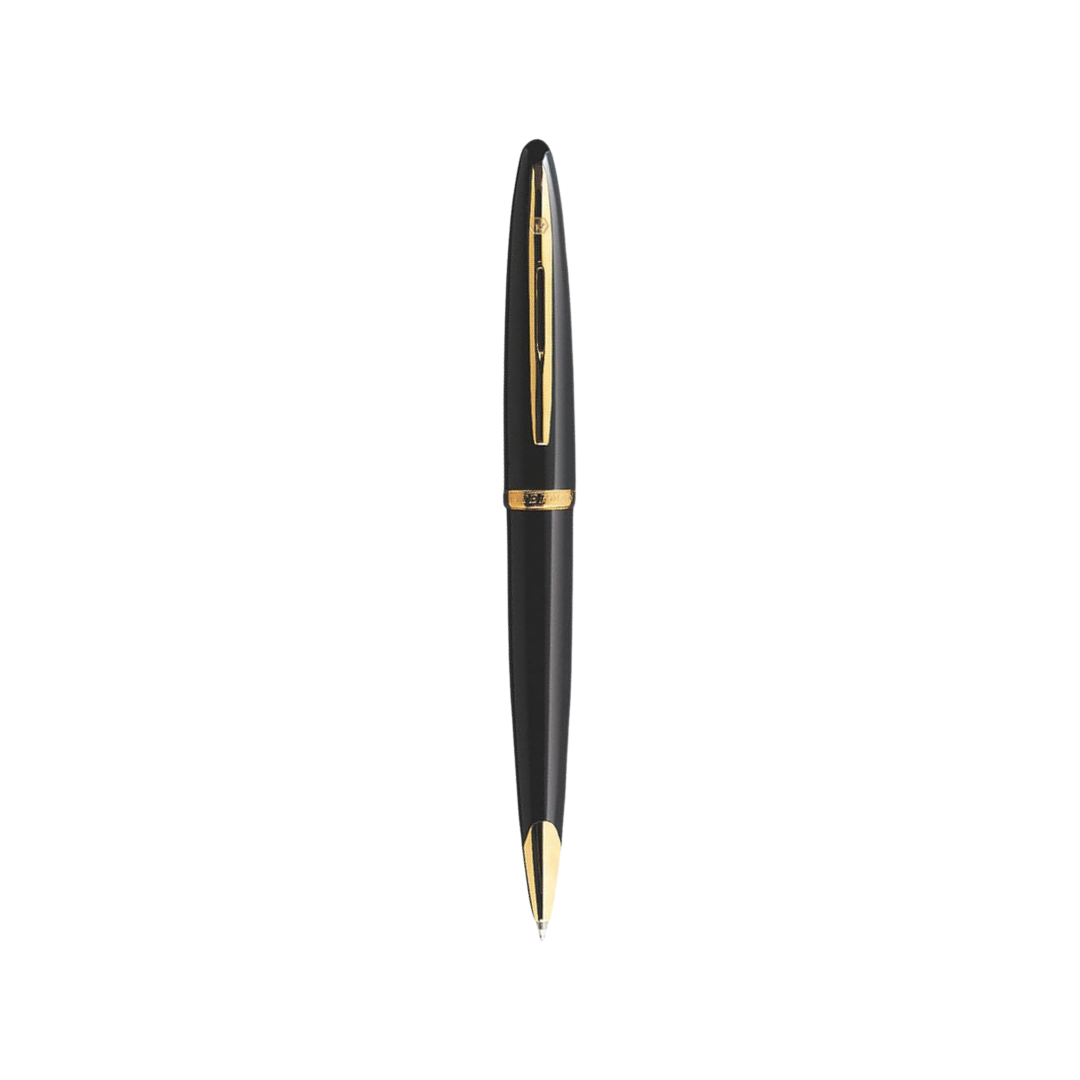 Waterman Carene Laque Black GT Ballpoint Pen — uncapped with cap posted