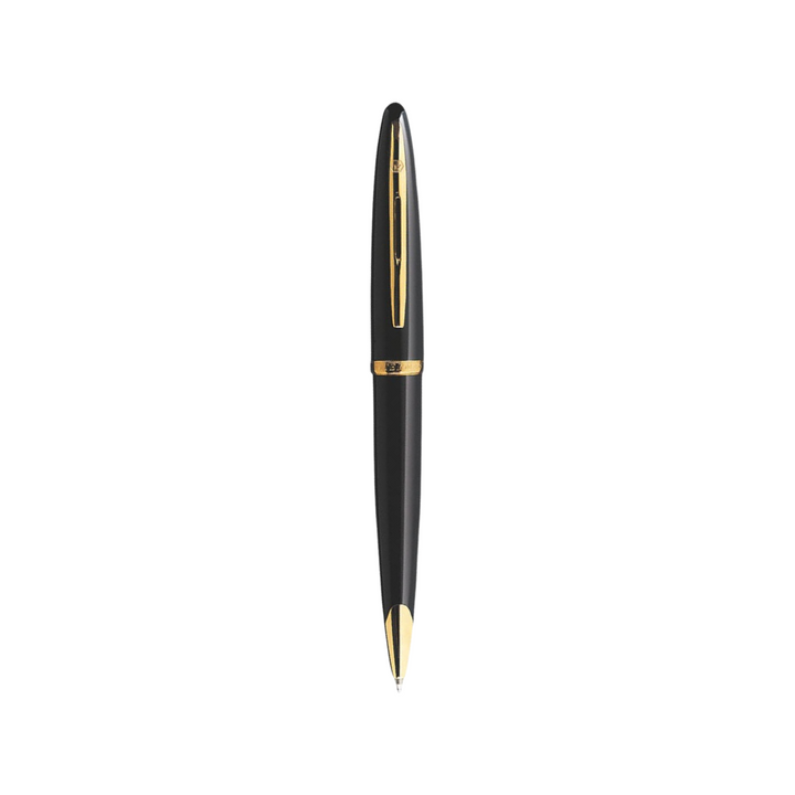 Waterman Carene Laque Black GT Ballpoint Pen — uncapped with cap posted