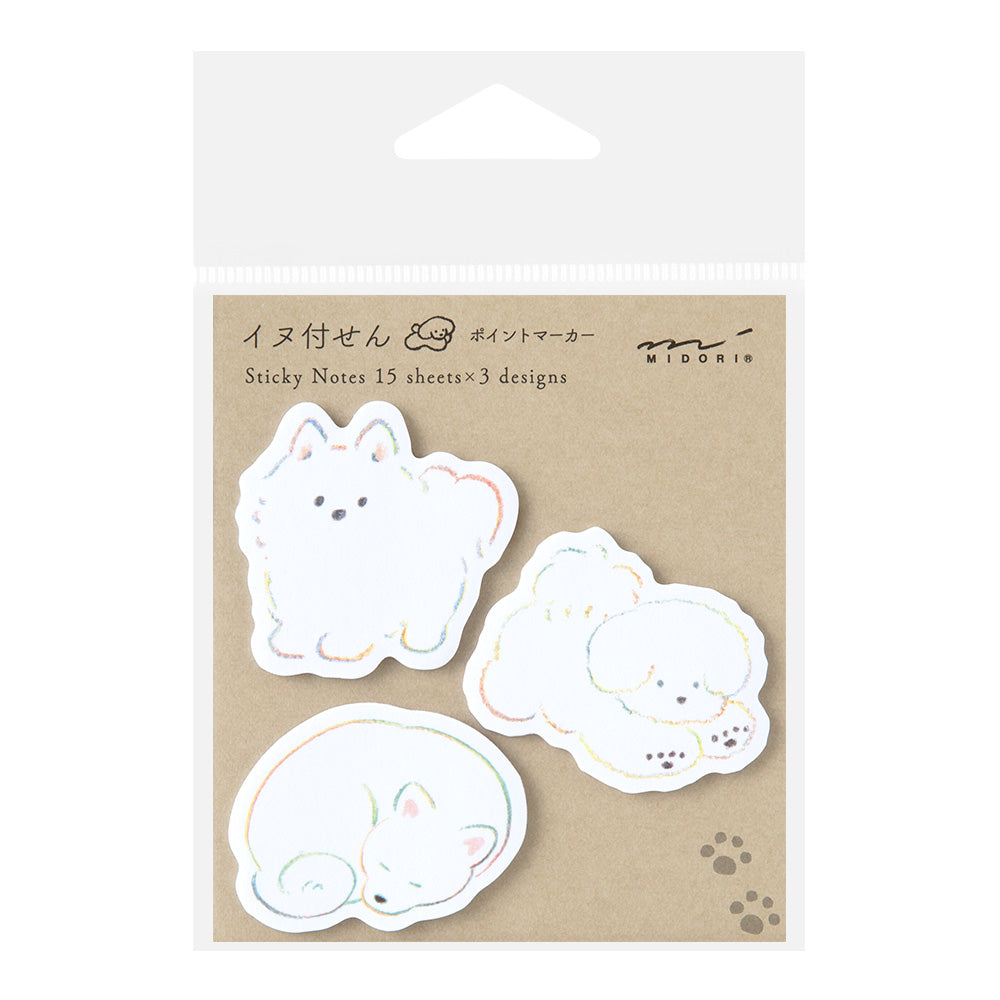 Midori Sticky Notes Point - White Dog — front view