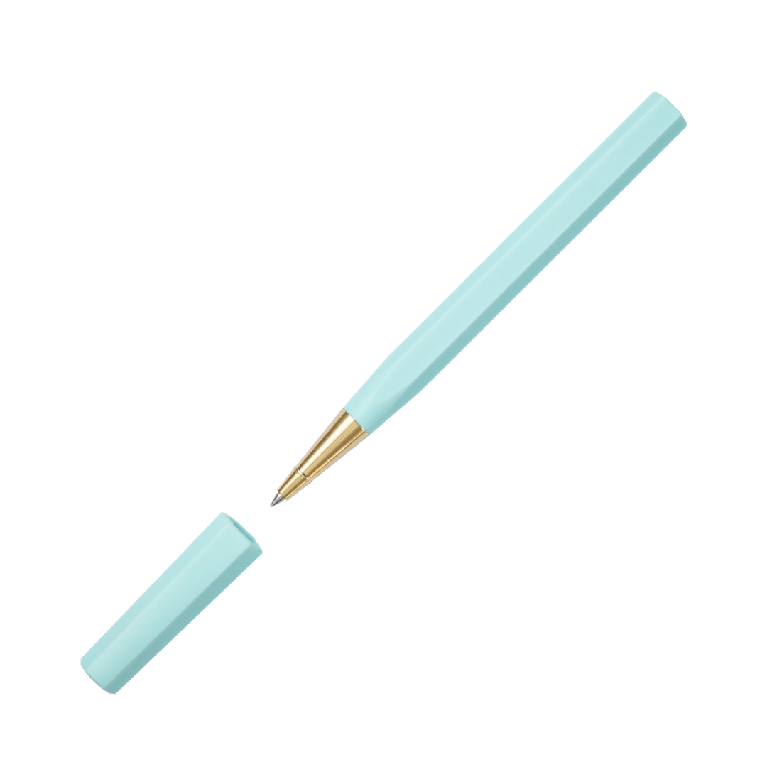 Ystudio Glamour Evolve-Ocean Sustainable Rollerball Pen - Sky Blue — writing at an angle