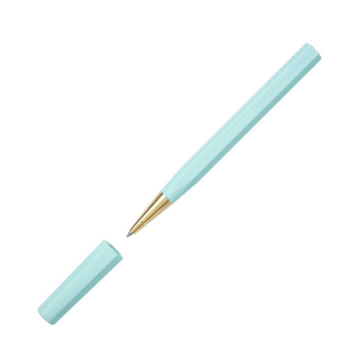 Ystudio Glamour Evolve-Ocean Sustainable Rollerball Pen - Sky Blue — writing at an angle
