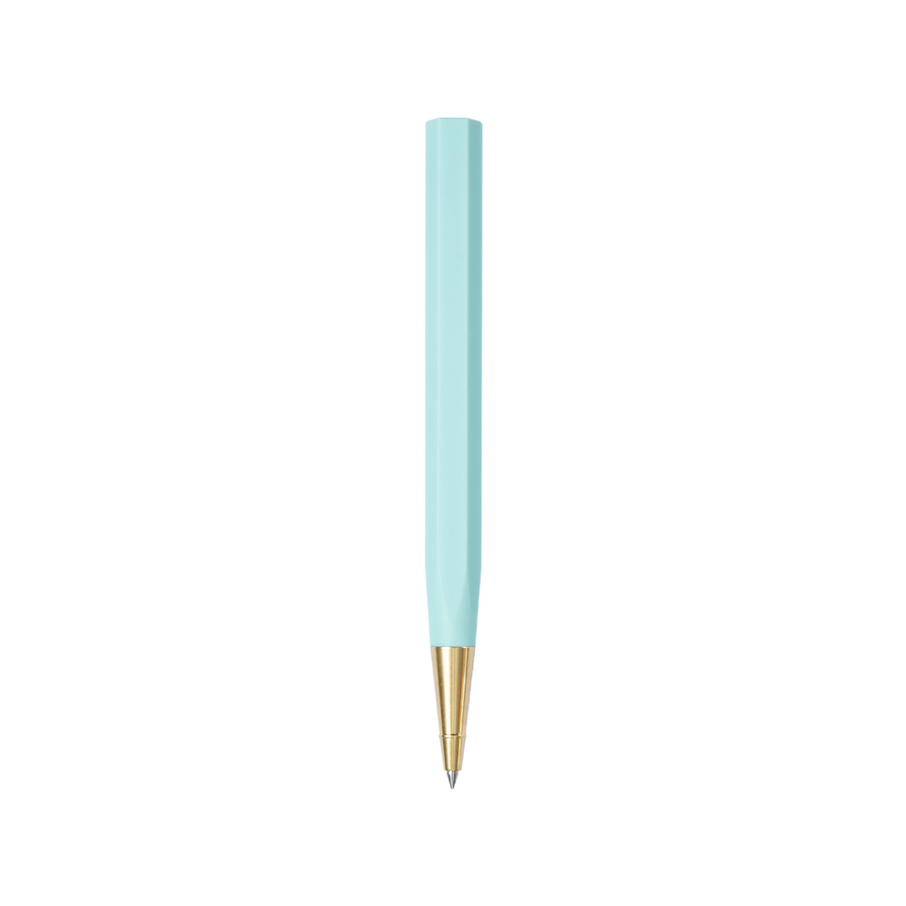 Ystudio Glamour Evolve-Ocean Sustainable Rollerball Pen - Sky Blue — uncapped with cap posted