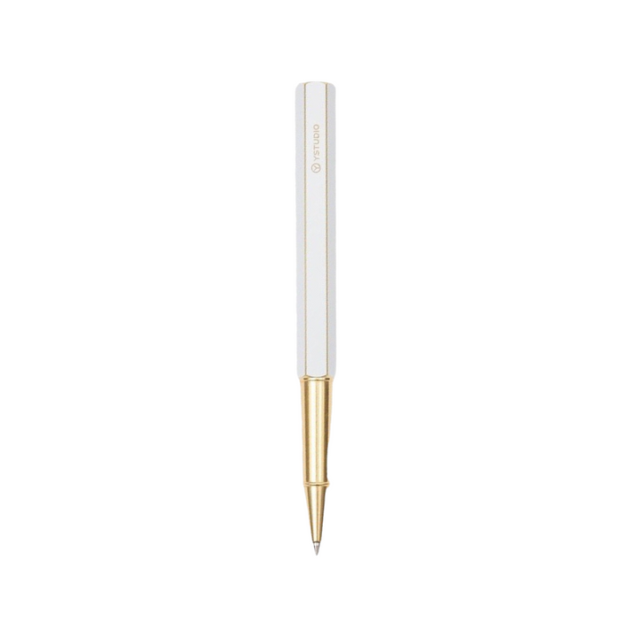 Ystudio Classic Revolve Rollerball Pen - White — uncapped with cap posted