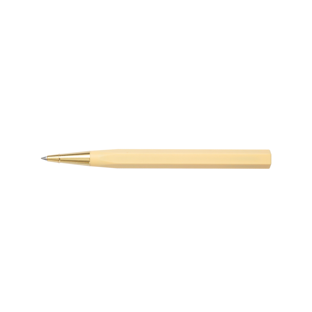 Ystudio Glamour Evolve-Ocean Sustainable Rollerball Pen - Dawn Yellow — writing at an angle