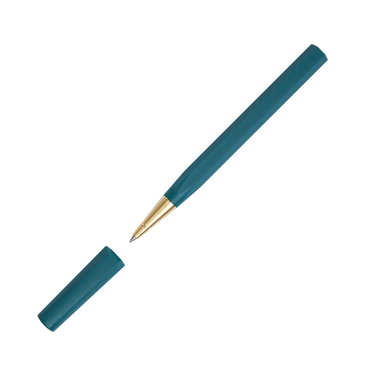 Ystudio Glamour Evolve-Ocean Sustainable Rollerball Pen - Sea Indigo — writing at an angle