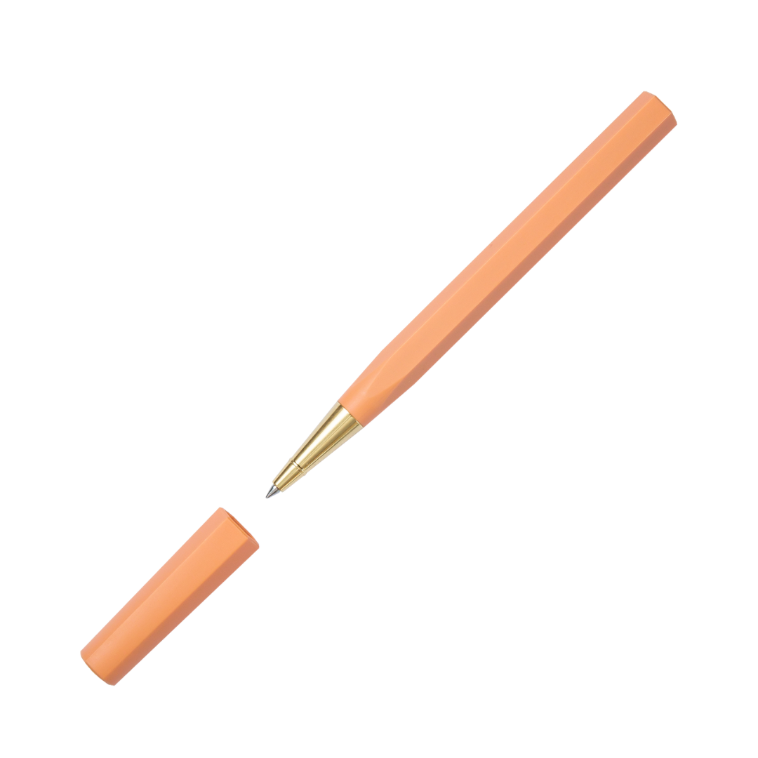 Ystudio Glamour Evolve-Ocean Sustainable Rollerball Pen - Sunset Orange — writing at an angle