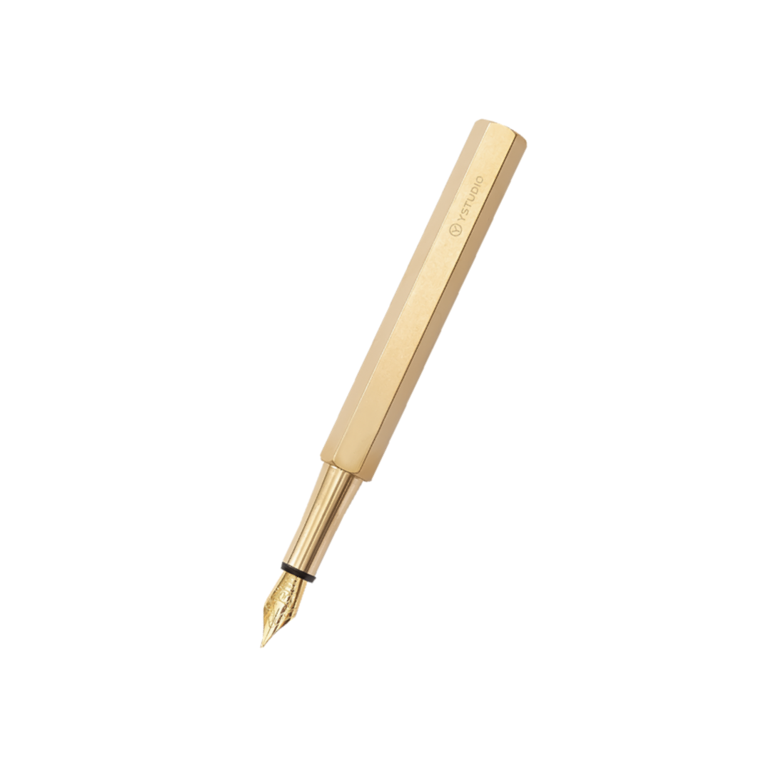 Ystudio Classic Revolve Portable Fountain Pen - Brass — capped