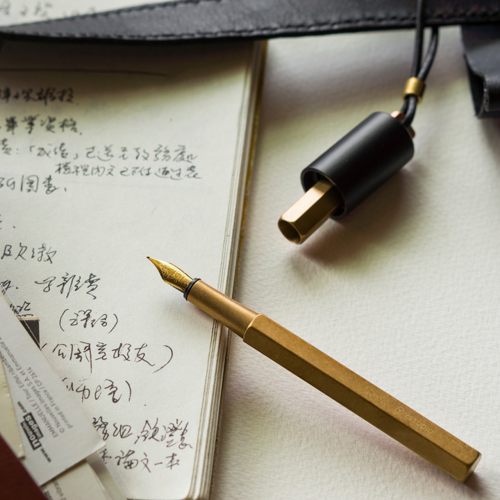 Ystudio Classic Revolve Portable Fountain Pen - Brassing — flat lay