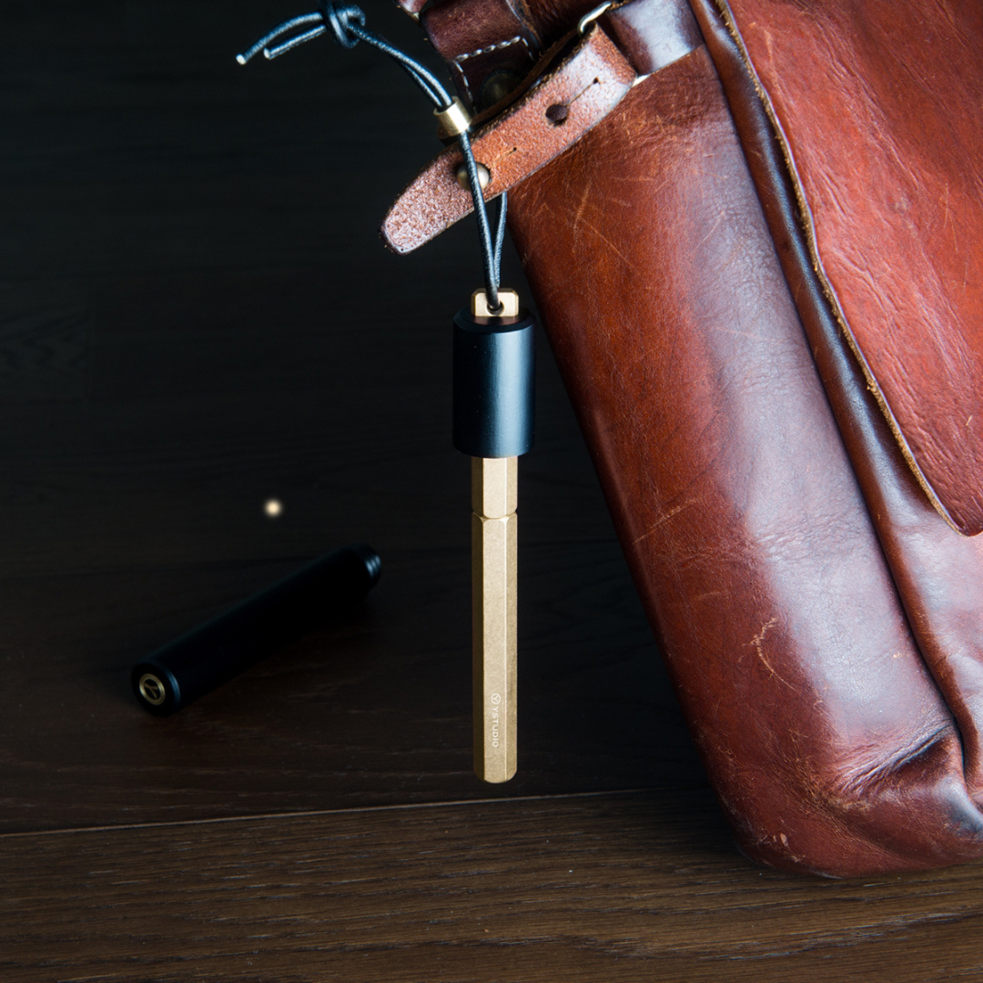Ystudio Classic Revolve Portable Fountain Pen - Brassing — flat lay