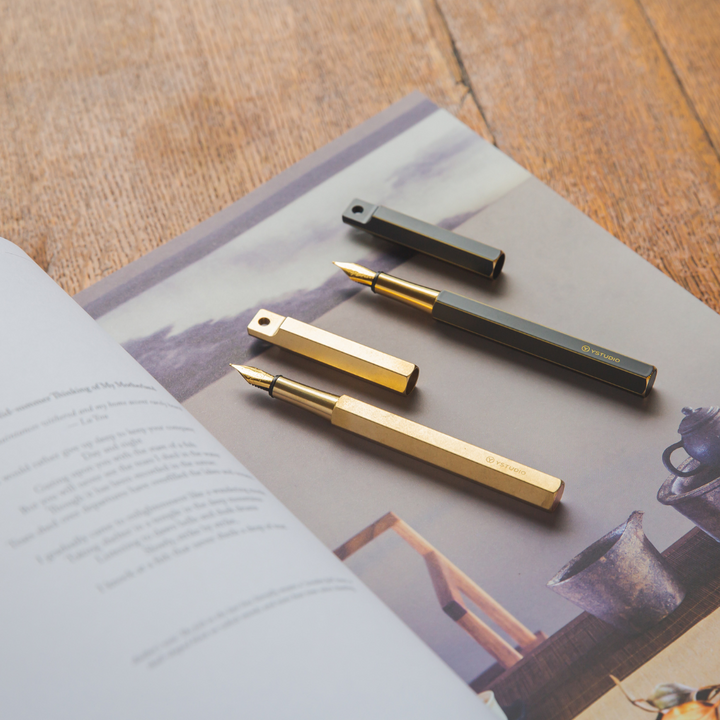 Ystudio Classic Revolve Portable Fountain Pen - Brassing — flat lay