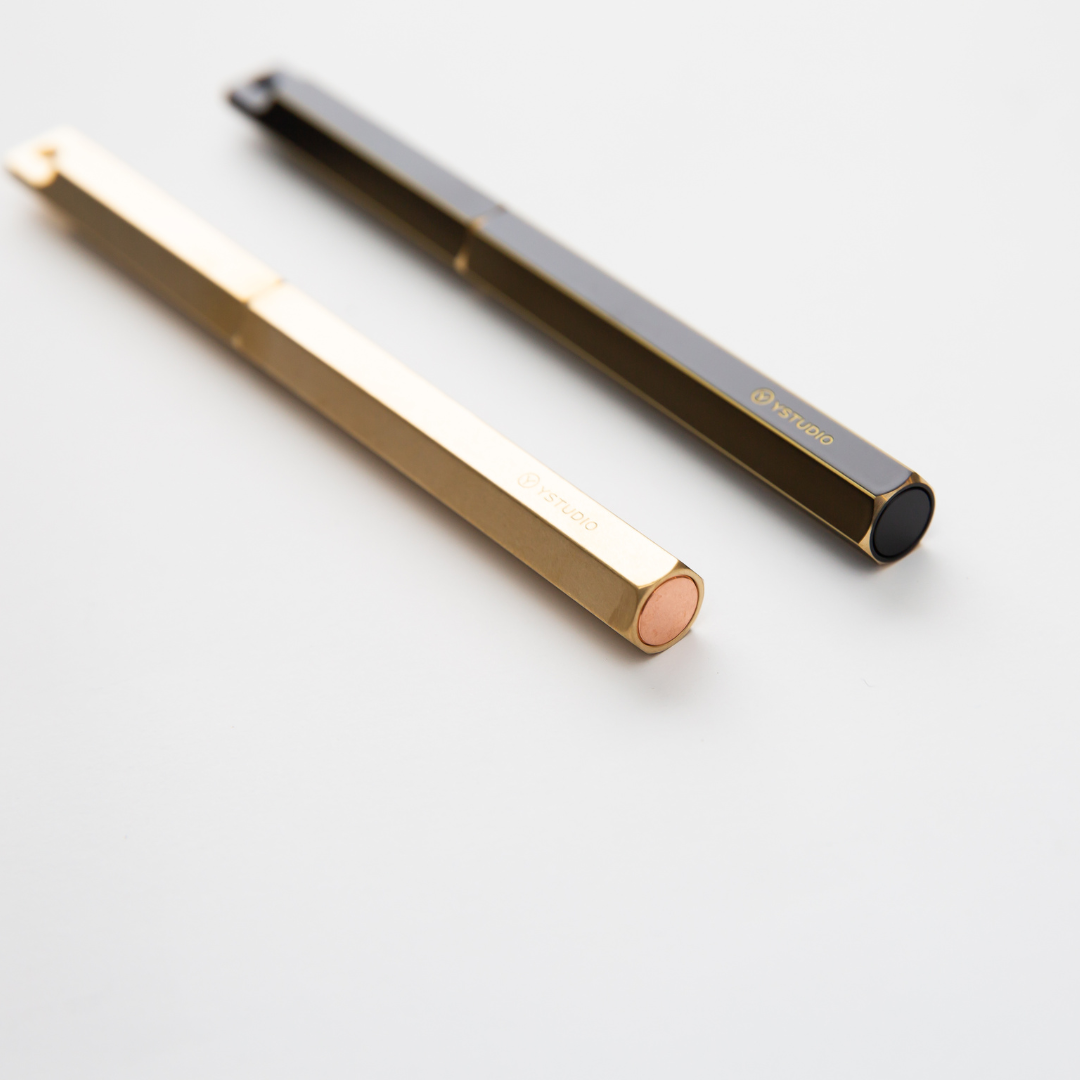Ystudio Classic Revolve Portable Fountain Pen - Brassing — flat lay