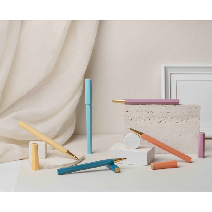 Ystudio Glamour Evolve-Ocean Sustainable Rollerball Pen - Dawn Yellow — flat lay