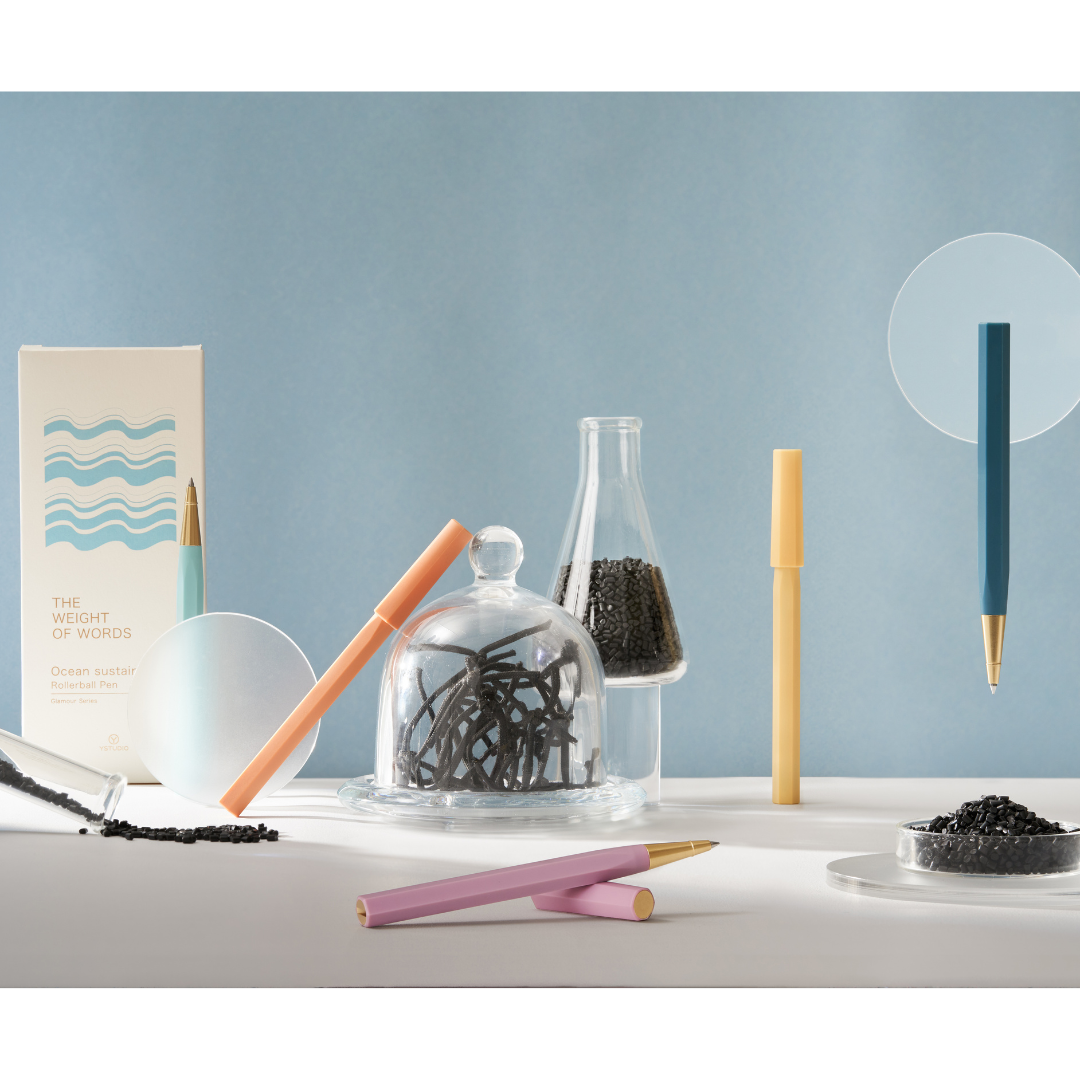 Ystudio Glamour Evolve-Ocean Sustainable Rollerball Pen - Evening Purple — flat lay