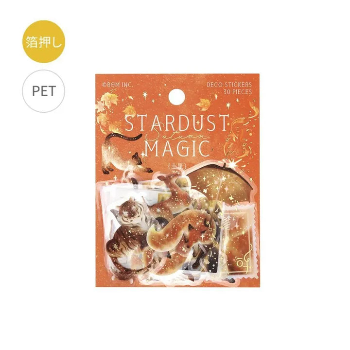 BGM Foil Stamping Clear Seal – Stardust Magic: Saturn design, featuring 30 PET sticker sheets with 10 foil-accented celestial designs per sheet, inspired by Saturn’s rings and space motifs. Includes table paper and resealable bag.