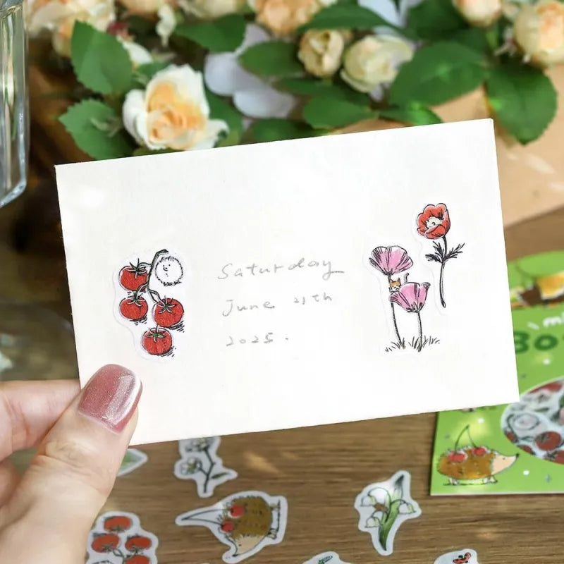 BGM Foil Stamping Flake Seal – Mini Mini Animals: Botanical with 45 washi stickers of cute animals and floral designs, finished with gold foil accents and a soft textured feel.