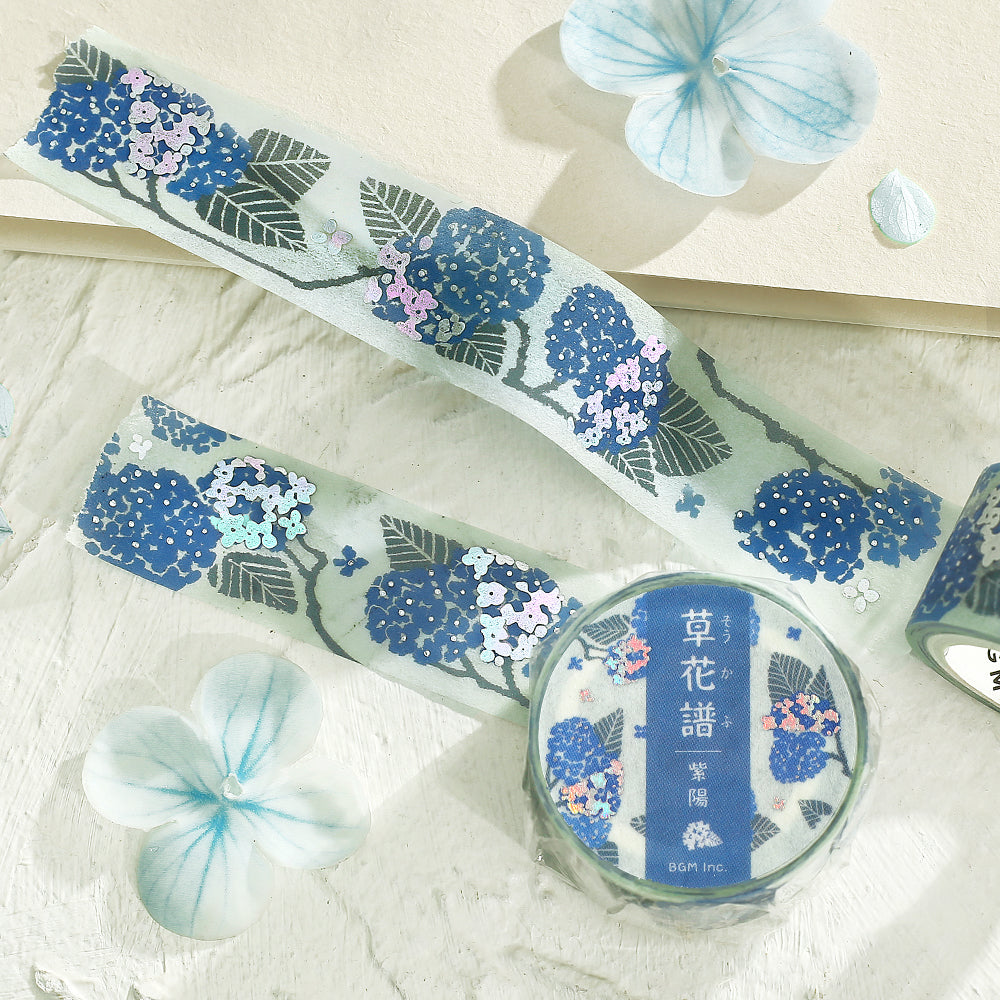 BGM Foil Stamping Masking Tape: Flower Compendium: Hydrangea — applied on surface
