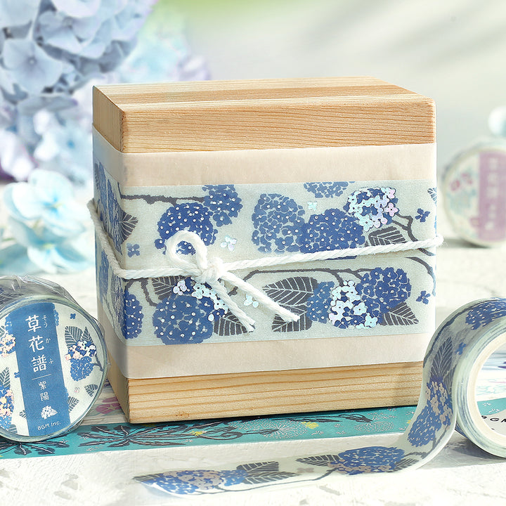 BGM Foil Stamping Masking Tape: Flower Compendium: Hydrangea — with packaging