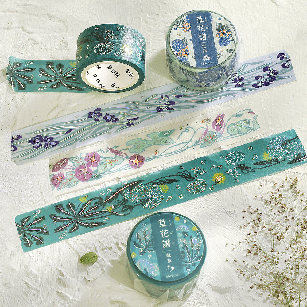 BGM Foil Stamping Masking Tape: Flower Compendium: Iris — applied on surface