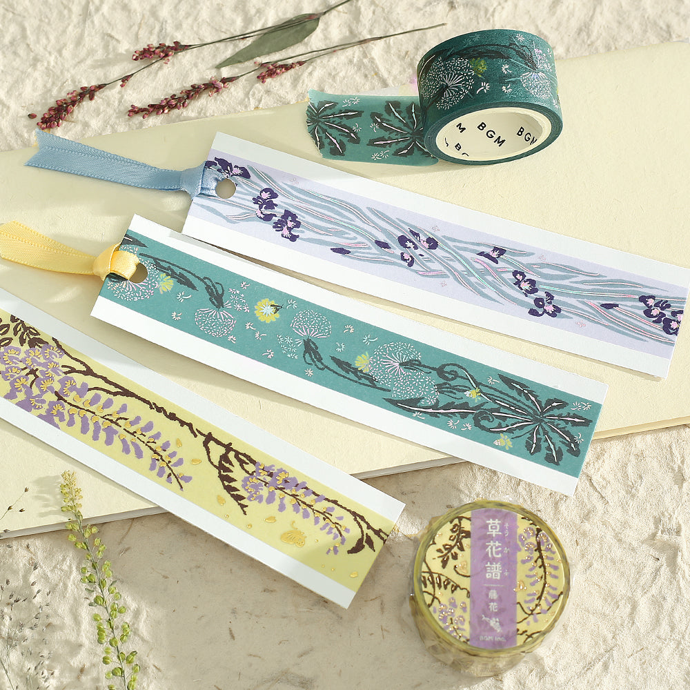 BGM Foil Stamping Masking Tape: Flower Compendium: Iris — with packaging