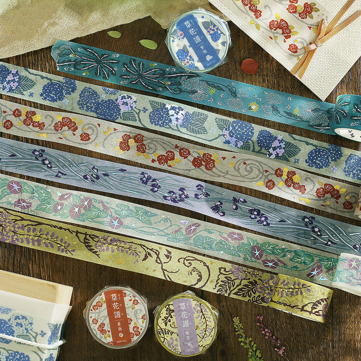 BGM Foil Stamping Masking Tape: Flower Compendium: Iris — roll side