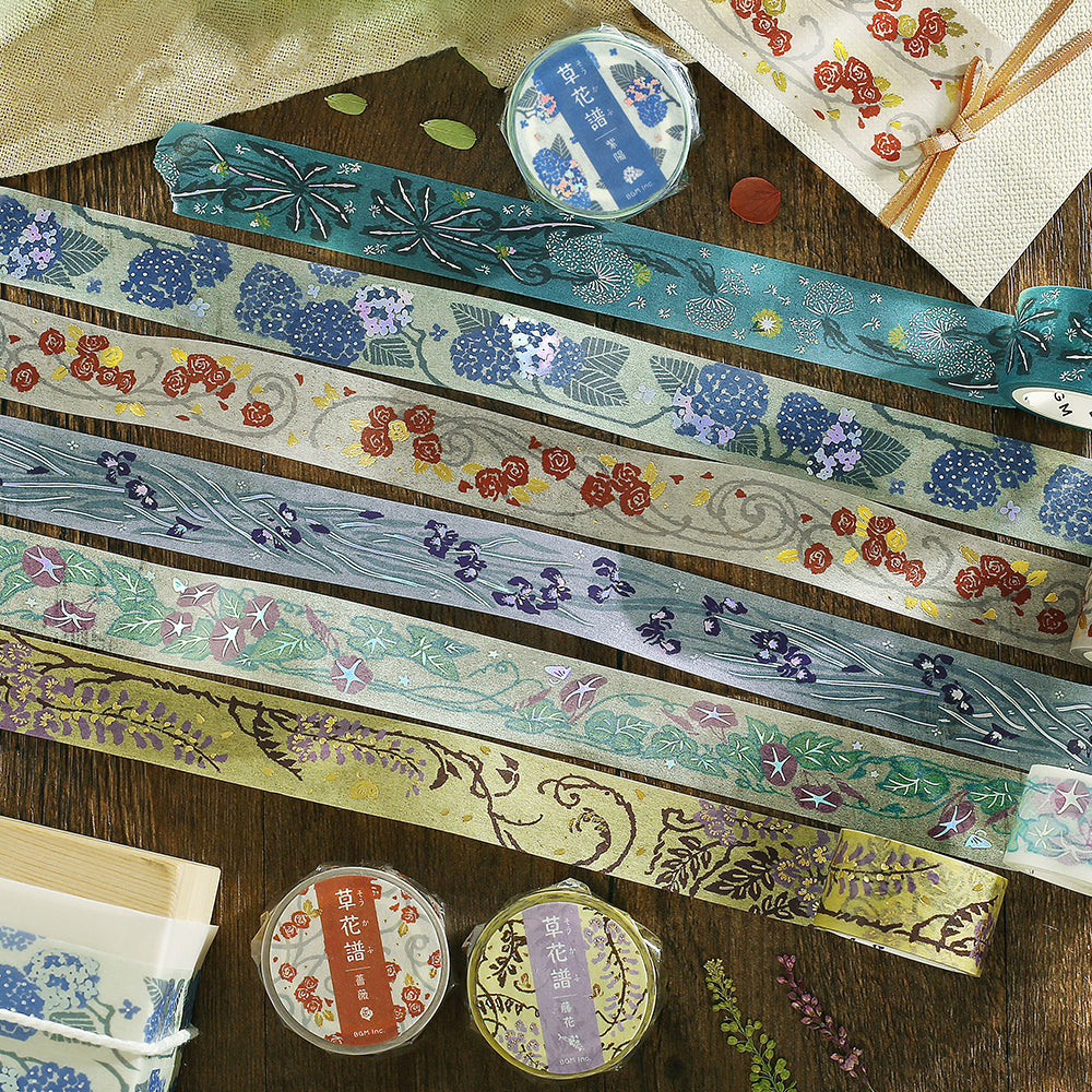 BGM Foil Stamping Masking Tape: Flower Compendium: Morning Glory — roll side
